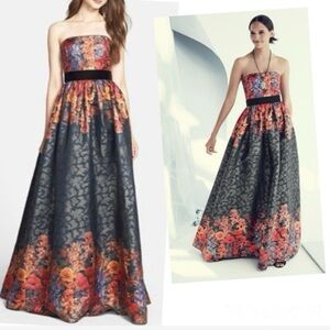 Adrianna Papell Fall Harvest Gown Maxi Dress Jacquard Metallic Event Prom Party